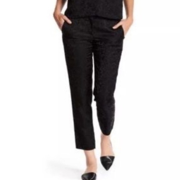 Theory Thaniel Cropped Cigarette Pants Black Ivy Jacquard Size 0 P1 - Picture 1 of 9